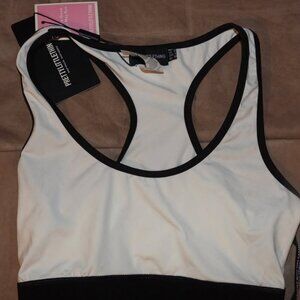 Pretty Little Thing Black Caged Back Contrast Sports Bra Women’s Size 6 Gym Yoga